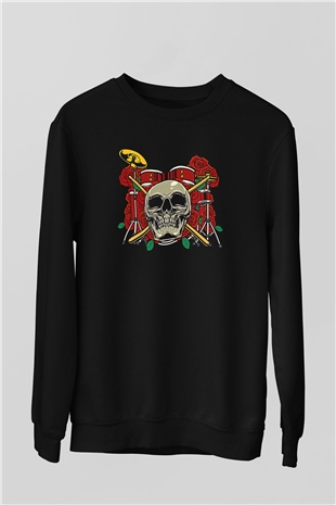 Bateri Baskılı Unisex Siyah Sweatshirt