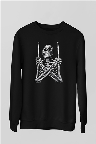 Bateri Baskılı Unisex Siyah Sweatshirt