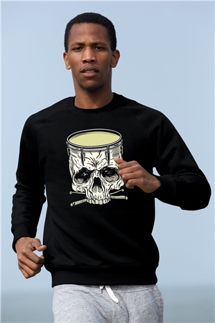 Bateri Baskılı Unisex Siyah Sweatshirt