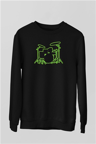 Bateri Baskılı Unisex Siyah Sweatshirt