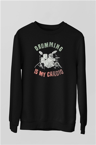 Bateri Baskılı Unisex Siyah Sweatshirt