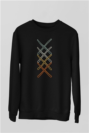 Bateri Baskılı Unisex Siyah Sweatshirt