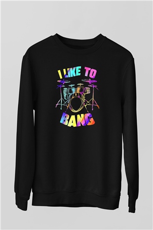 Bateri Baskılı Unisex Siyah Sweatshirt