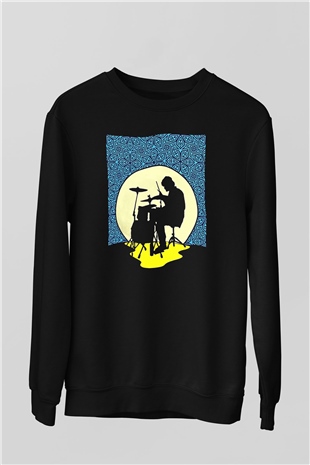 Bateri Baskılı Unisex Siyah Sweatshirt