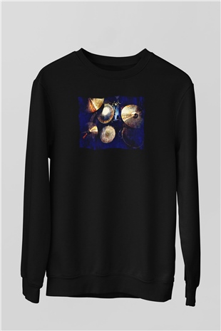 Bateri Baskılı Unisex Siyah Sweatshirt