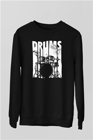 Bateri Baskılı Unisex Siyah Sweatshirt