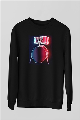Bateri Baskılı Unisex Siyah Sweatshirt