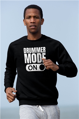 Bateri Baskılı Unisex Siyah Sweatshirt