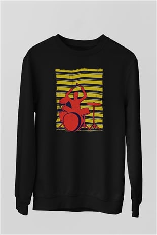 Bateri Baskılı Unisex Siyah Sweatshirt