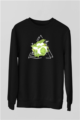 Bateri Baskılı Unisex Siyah Sweatshirt