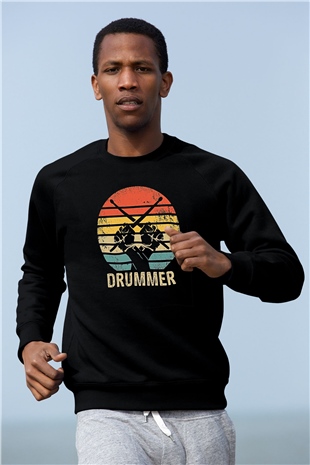 Bateri Baskılı Unisex Siyah Sweatshirt