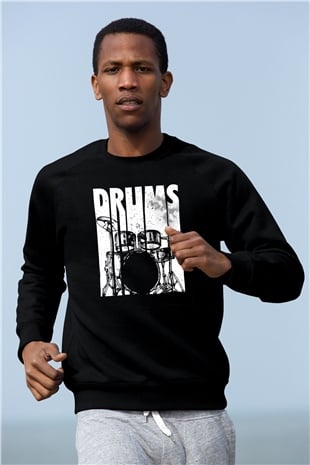 Bateri Baskılı Unisex Siyah Sweatshirt