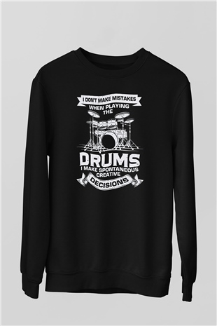 Bateri Baskılı Unisex Siyah Sweatshirt
