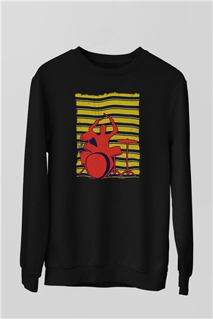 Bateri Baskılı Unisex Siyah Sweatshirt
