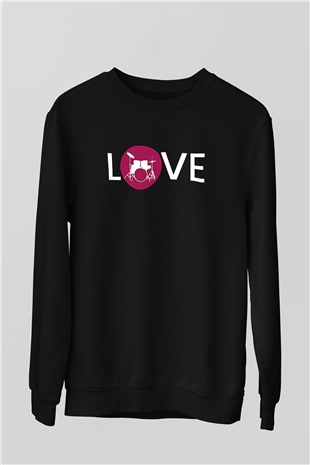 Bateri Baskılı Unisex Siyah Sweatshirt