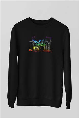 Bateri Baskılı Unisex Siyah Sweatshirt