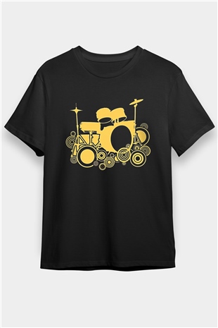 Bateri Baskılı Unisex Siyah Tişört - Tshirt