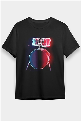 Bateri Baskılı Unisex Siyah Tişört - Tshirt