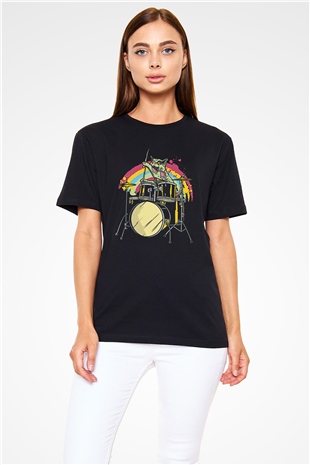 Bateri Baskılı Unisex Siyah Tişört - Tshirt