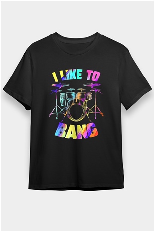 Bateri Baskılı Unisex Siyah Tişört - Tshirt
