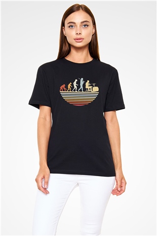 Bateri Baskılı Unisex Siyah Tişört - Tshirt