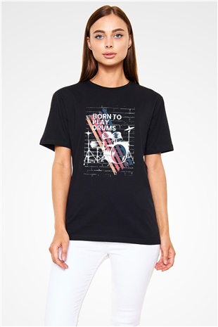 Bateri Baskılı Unisex Siyah Tişört - Tshirt