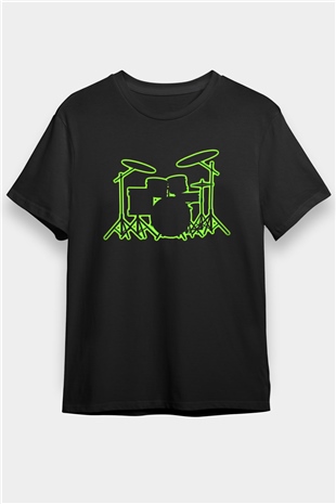 Bateri Baskılı Unisex Siyah Tişört - Tshirt