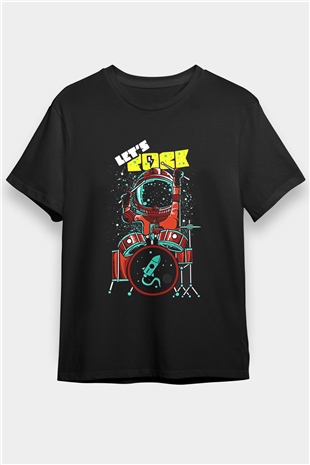 Bateri Baskılı Unisex Siyah Tişört - Tshirt