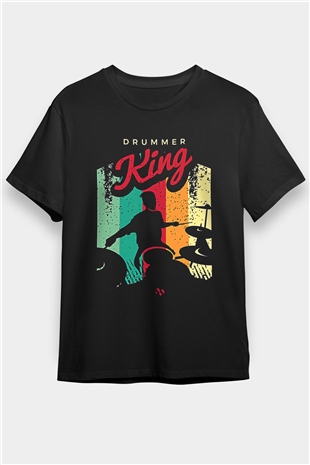 Bateri Baskılı Unisex Siyah Tişört - Tshirt
