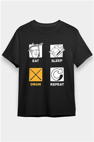 Bateri Baskılı Unisex Siyah Tişört - Tshirt
