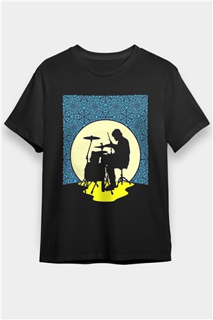 Bateri Baskılı Unisex Siyah Tişört - Tshirt