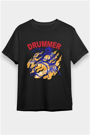 Bateri Baskılı Unisex Siyah Tişört - Tshirt