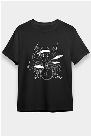 Bateri Baskılı Unisex Siyah Tişört - Tshirt