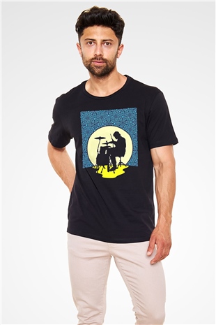 Bateri Baskılı Unisex Siyah Tişört - Tshirt