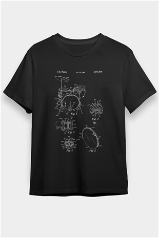 Bateri Baskılı Unisex Siyah Tişört - Tshirt