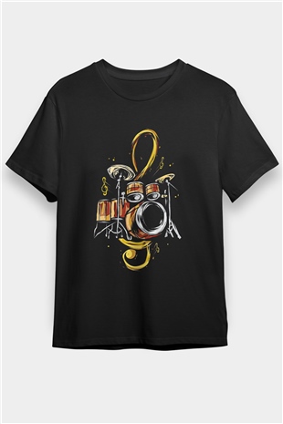 Bateri Baskılı Unisex Siyah Tişört - Tshirt