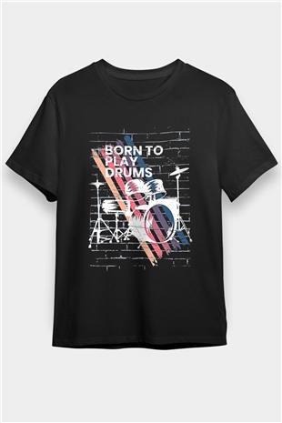 Bateri Baskılı Unisex Siyah Tişört - Tshirt