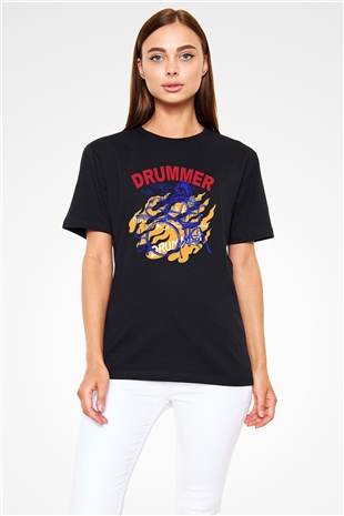 Bateri Baskılı Unisex Siyah Tişört - Tshirt