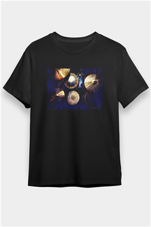 Bateri Baskılı Unisex Siyah Tişört - Tshirt