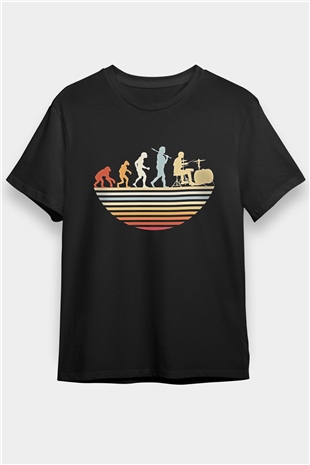 Bateri Baskılı Unisex Siyah Tişört - Tshirt
