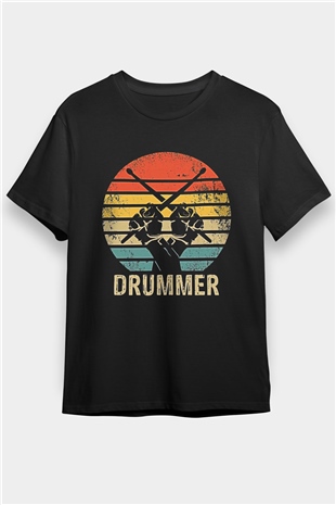 Bateri Baskılı Unisex Siyah Tişört - Tshirt