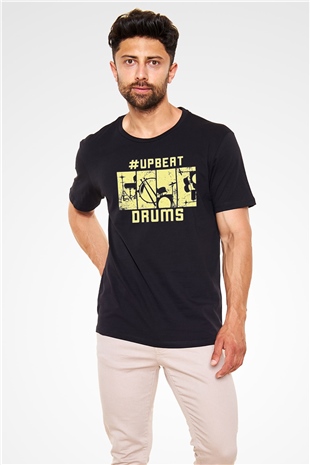 Bateri Baskılı Unisex Siyah Tişört - Tshirt