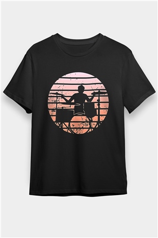 Bateri Baskılı Unisex Siyah Tişört - Tshirt