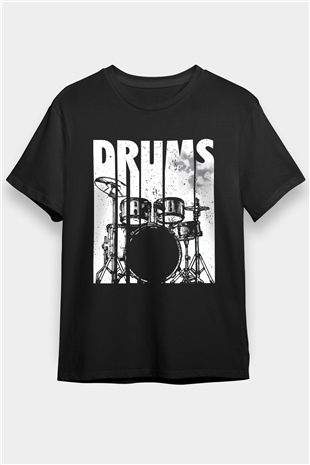 Bateri Baskılı Unisex Siyah Tişört - Tshirt