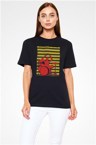 Bateri Baskılı Unisex Siyah Tişört - Tshirt