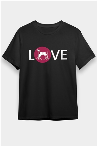 Bateri Baskılı Unisex Siyah Tişört - Tshirt