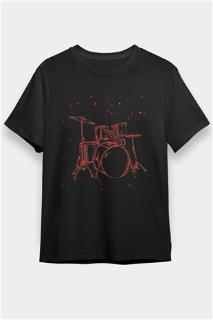 Bateri Baskılı Unisex Siyah Tişört - Tshirt