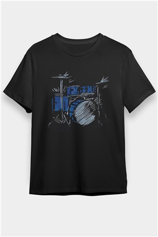 Bateri Baskılı Unisex Siyah Tişört - Tshirt
