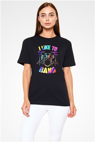 Bateri Baskılı Unisex Siyah Tişört - Tshirt