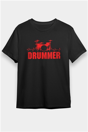 Bateri Baskılı Unisex Siyah Tişört - Tshirt